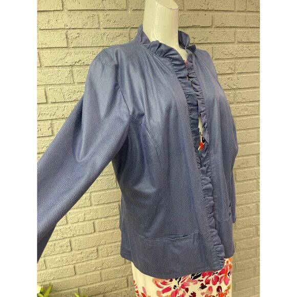 Chico’s Women Periwinkle Pebble Luxe Ruffle Open Front Blazer Size 3 (XL) - Picture 4 of 7